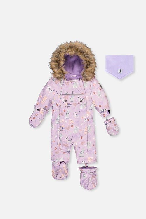 Baby One Piece Snowsuit Adapted For Car Seats Purple Cat Print - J10PBG74_1J015