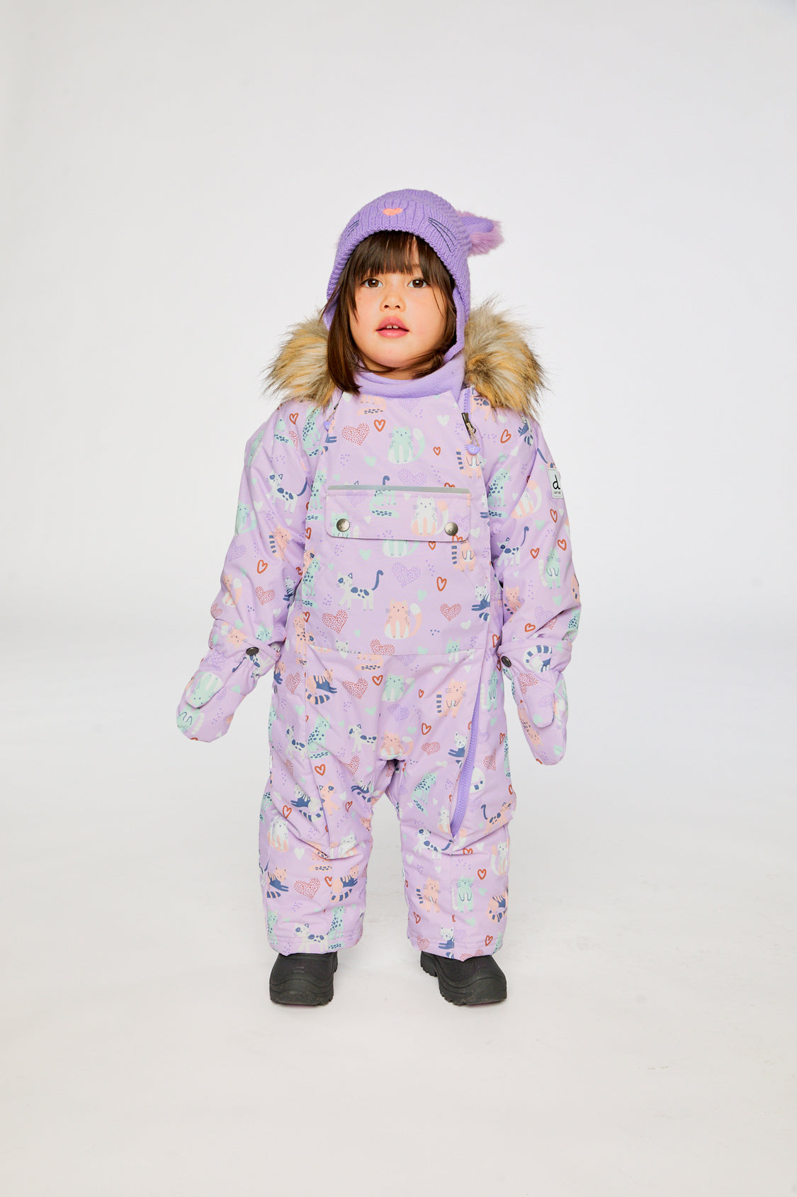 Baby One Piece Snowsuit Adapted For Car Seats Purple Cat Print - J10PBG74_1J015