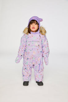 Baby One Piece Snowsuit Adapted For Car Seats Purple Cat Print - J10PBG74_1J015