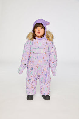 Baby One Piece Snowsuit Adapted For Car Seats Purple Cat Print - J10PBG74_1J015