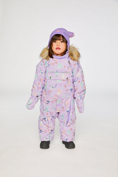 Baby One Piece Snowsuit Adapted For Car Seats Purple Cat Print - J10PBG74_1J015