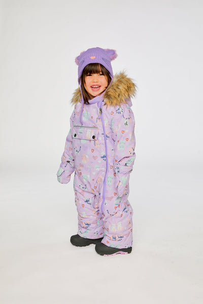 Baby One Piece Snowsuit Adapted For Car Seats Purple Cat Print - J10PBG74_1J015