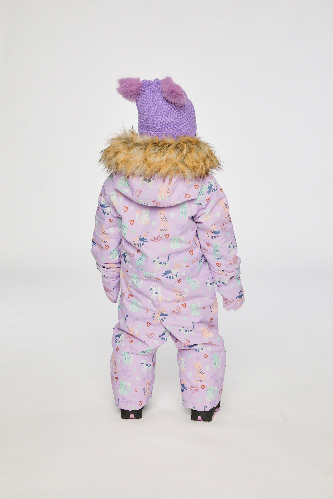 Baby One Piece Snowsuit Adapted For Car Seats Purple Cat Print - J10PBG74_1J015