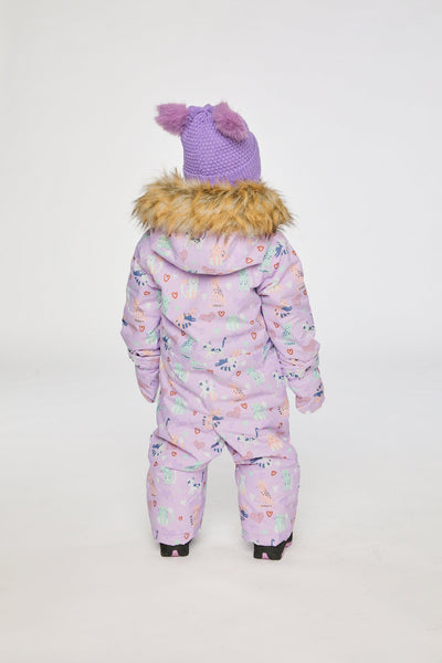 Baby One Piece Snowsuit Adapted For Car Seats Purple Cat Print - J10PBG74_1J015