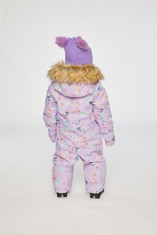 Baby One Piece Snowsuit Adapted For Car Seats Purple Cat Print - J10PBG74_1J015