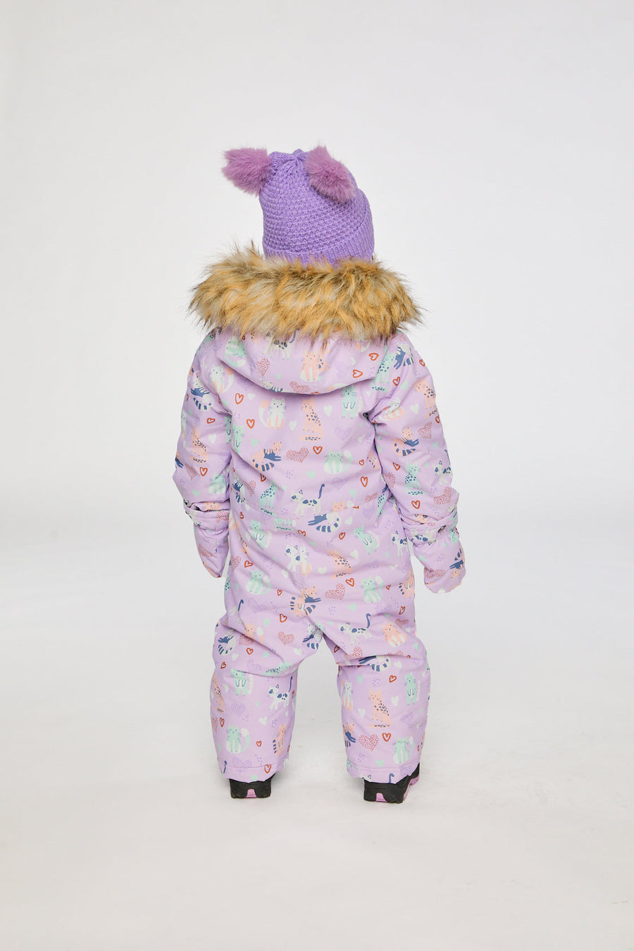 Baby One Piece Snowsuit Adapted For Car Seats Purple Cat Print - J10PBG74_1J015