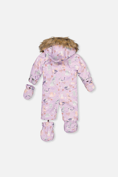 Baby One Piece Snowsuit Adapted For Car Seats Purple Cat Print - J10PBG74_1J015