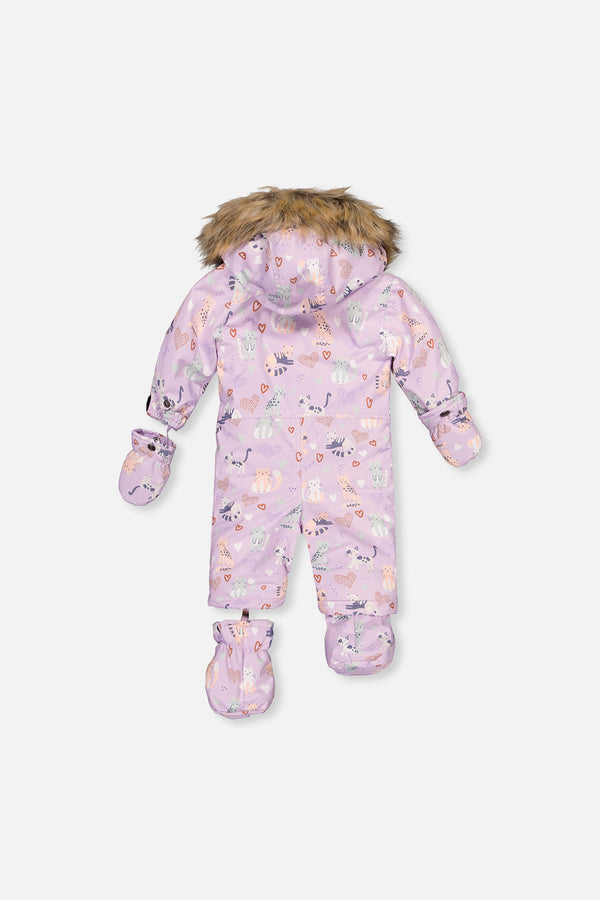 Baby One Piece Snowsuit Adapted For Car Seats Purple Cat Print - J10PBG74_1J015