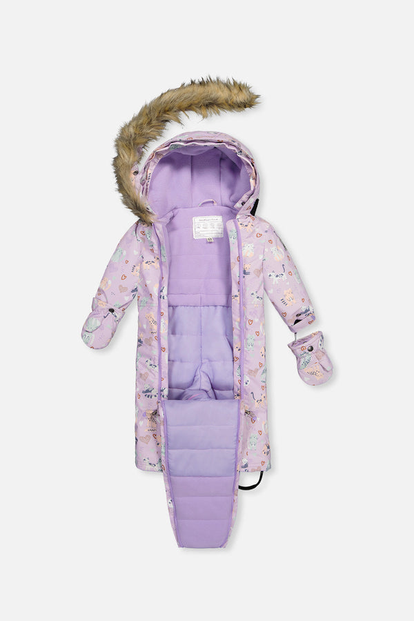 Baby One Piece Snowsuit Adapted For Car Seats Purple Cat Print - J10PBG74_1J015
