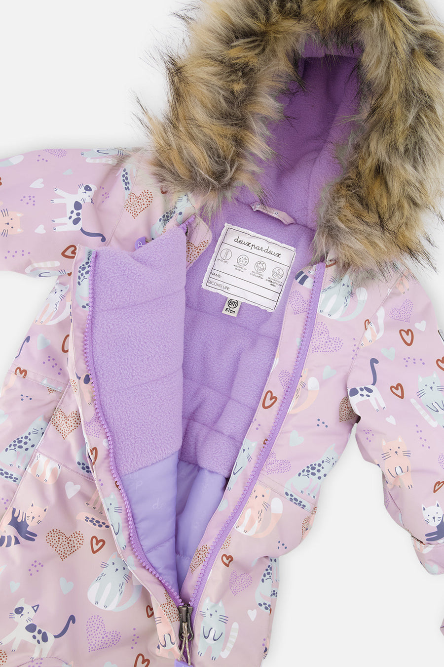 Baby One Piece Snowsuit Adapted For Car Seats Purple Cat Print - J10PBG74_1J015