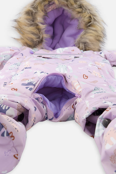 Baby One Piece Snowsuit Adapted For Car Seats Purple Cat Print - J10PBG74_1J015