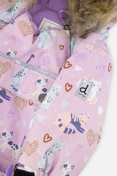 Baby One Piece Snowsuit Adapted For Car Seats Purple Cat Print - J10PBG74_1J015