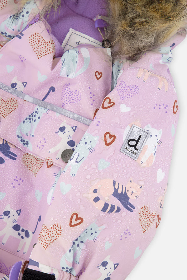 Baby One Piece Snowsuit Adapted For Car Seats Purple Cat Print - J10PBG74_1J015