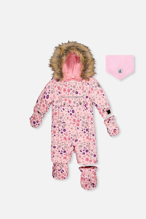 Baby One Piece Snowsuit Adapted For Car Seats Pink Mini Flower Print - J10PBG74_1J020