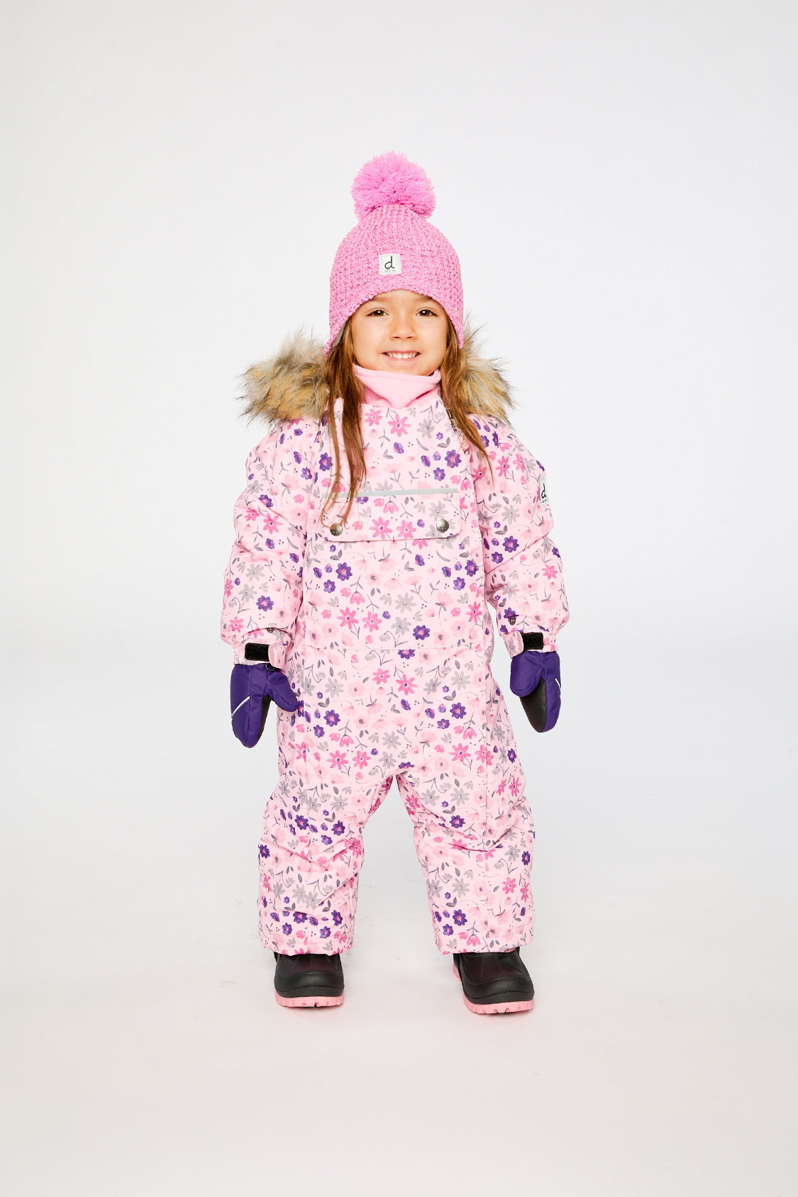 Baby One Piece Snowsuit Adapted For Car Seats Pink Mini Flower Print - J10PBG74_1J020