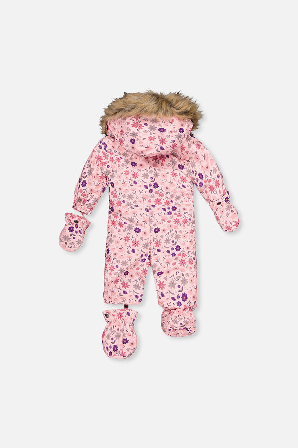 Baby One Piece Snowsuit Adapted For Car Seats Pink Mini Flower Print - J10PBG74_1J020