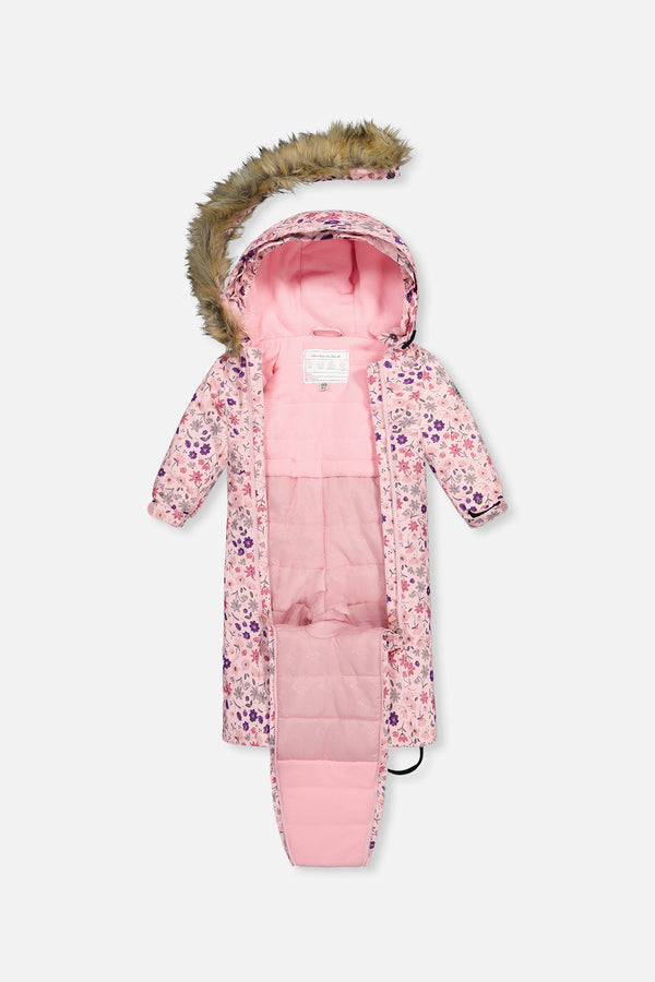 Baby One Piece Snowsuit Adapted For Car Seats Pink Mini Flower Print - J10PBG74_1J020