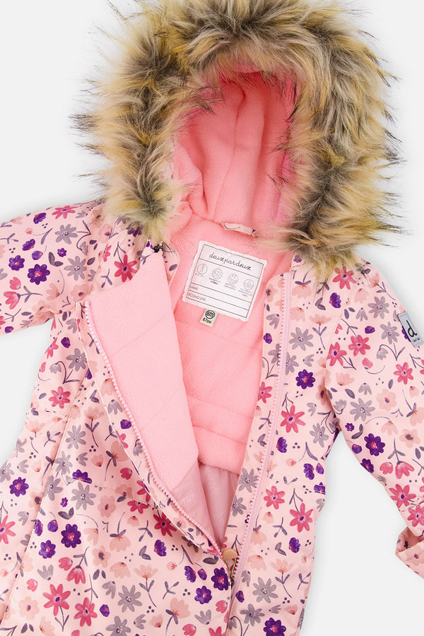 Baby One Piece Snowsuit Adapted For Car Seats Pink Mini Flower Print - J10PBG74_1J020
