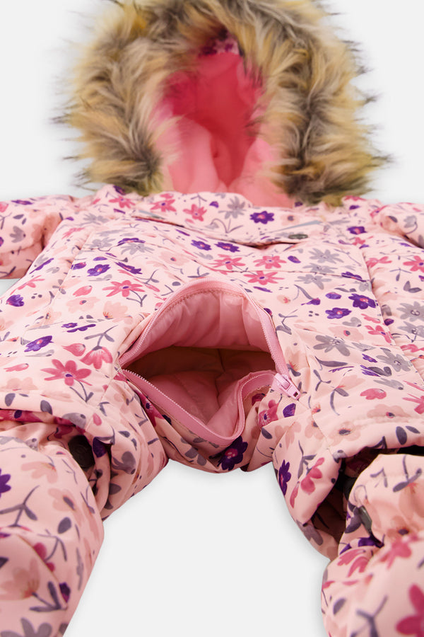 Baby One Piece Snowsuit Adapted For Car Seats Pink Mini Flower Print - J10PBG74_1J020
