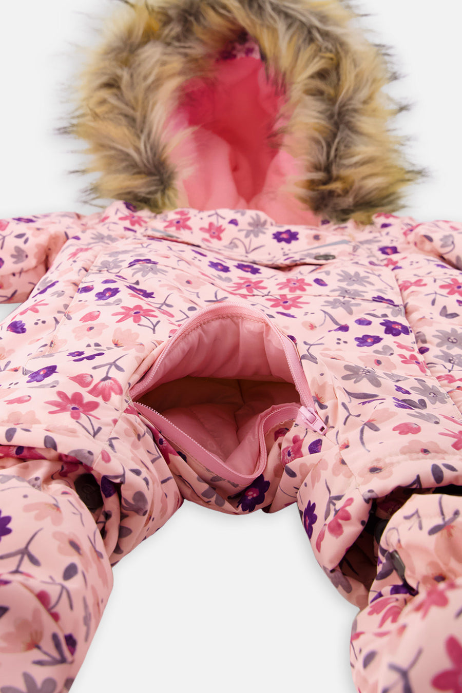 Baby One Piece Snowsuit Adapted For Car Seats Pink Mini Flower Print - J10PBG74_1J020