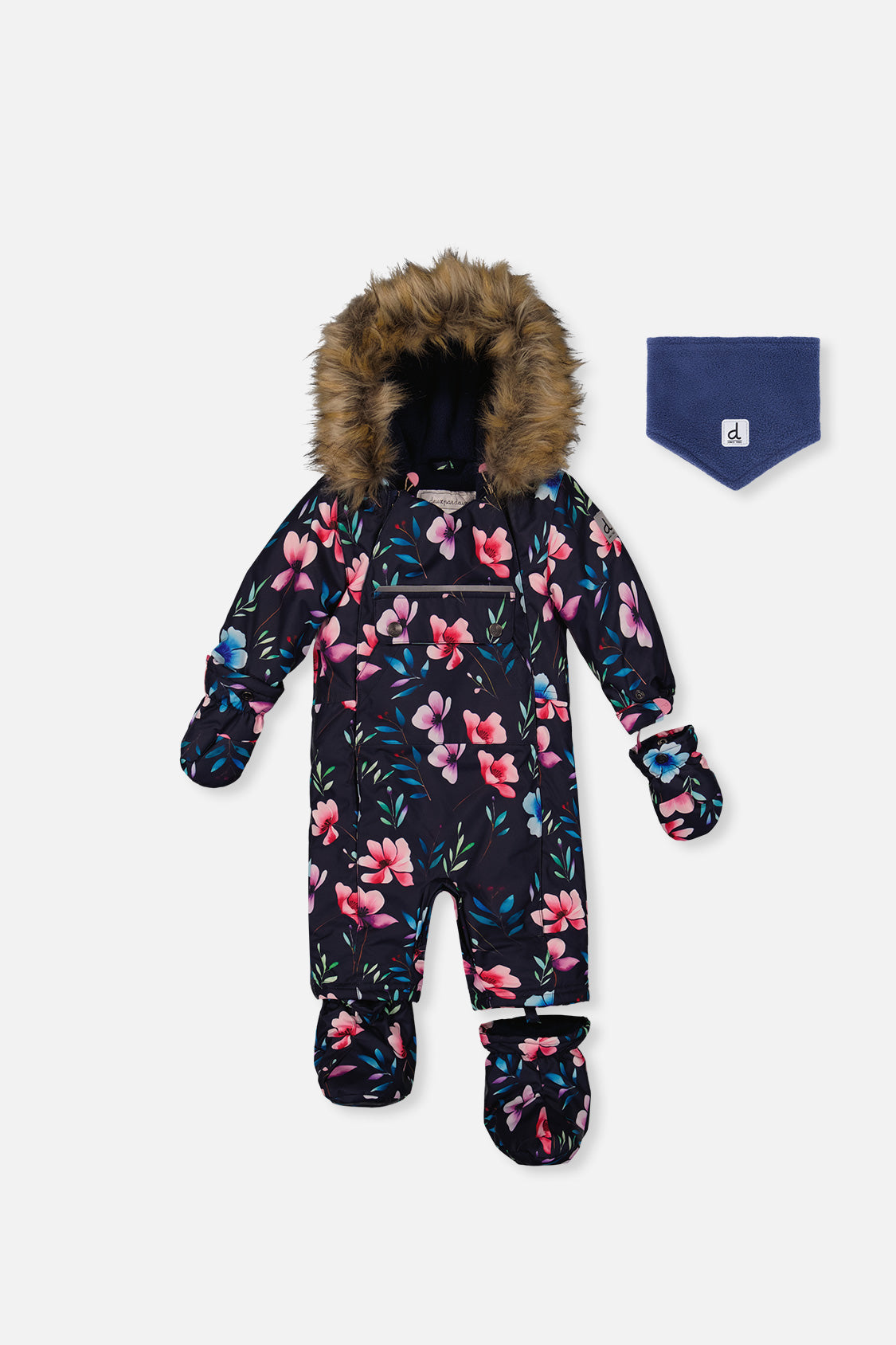 Baby One Piece Snowsuit Adapted For Car Seats Blue Floral Print - J10PBG74_1J023