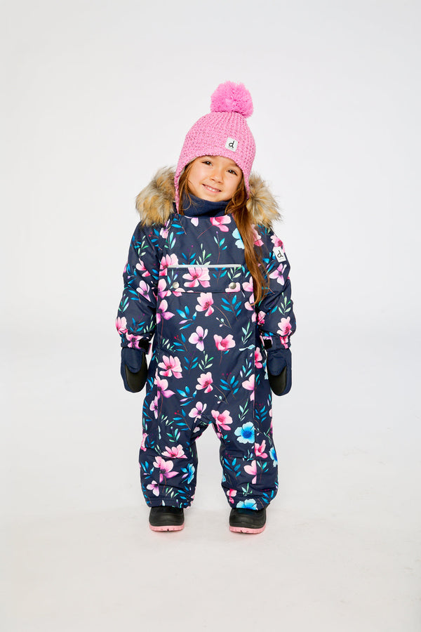 Baby One Piece Snowsuit Adapted For Car Seats Blue Floral Print - J10PBG74_1J023