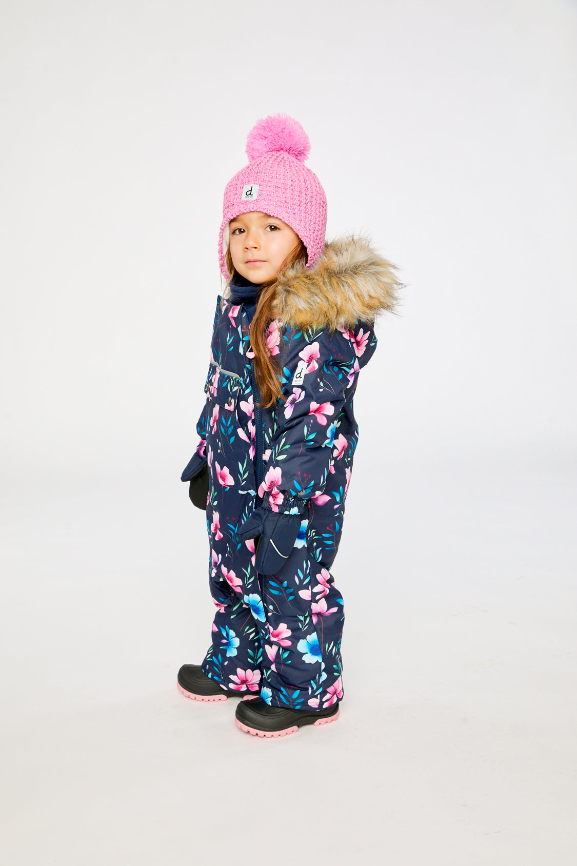 Baby One Piece Snowsuit Adapted For Car Seats Blue Floral Print - J10PBG74_1J023