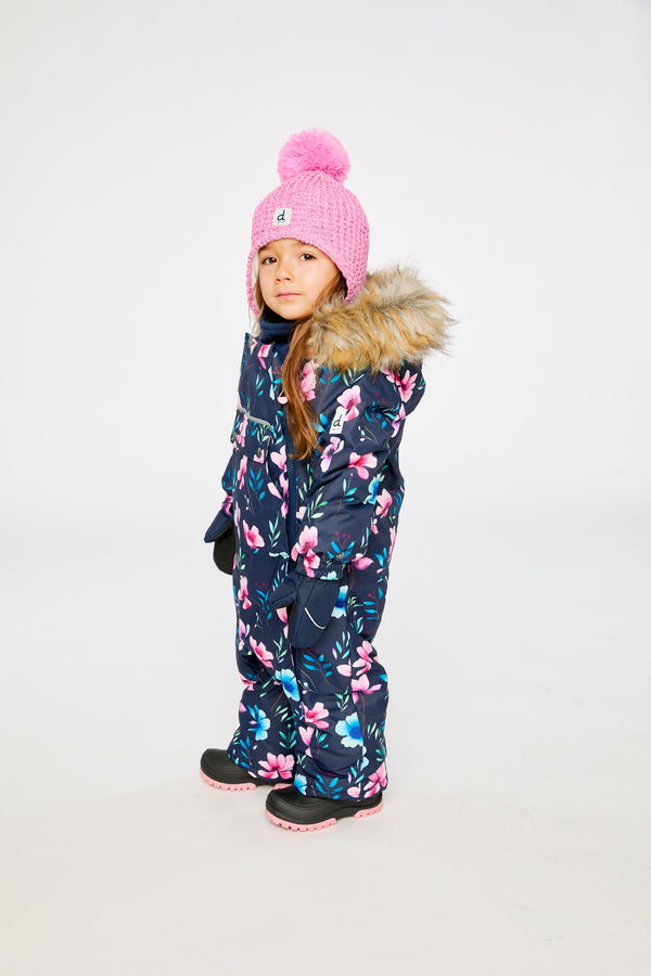 Baby One Piece Snowsuit Adapted For Car Seats Blue Floral Print - J10PBG74_1J023