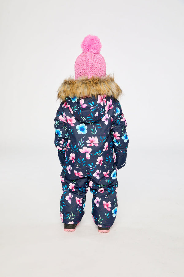 Baby One Piece Snowsuit Adapted For Car Seats Blue Floral Print - J10PBG74_1J023