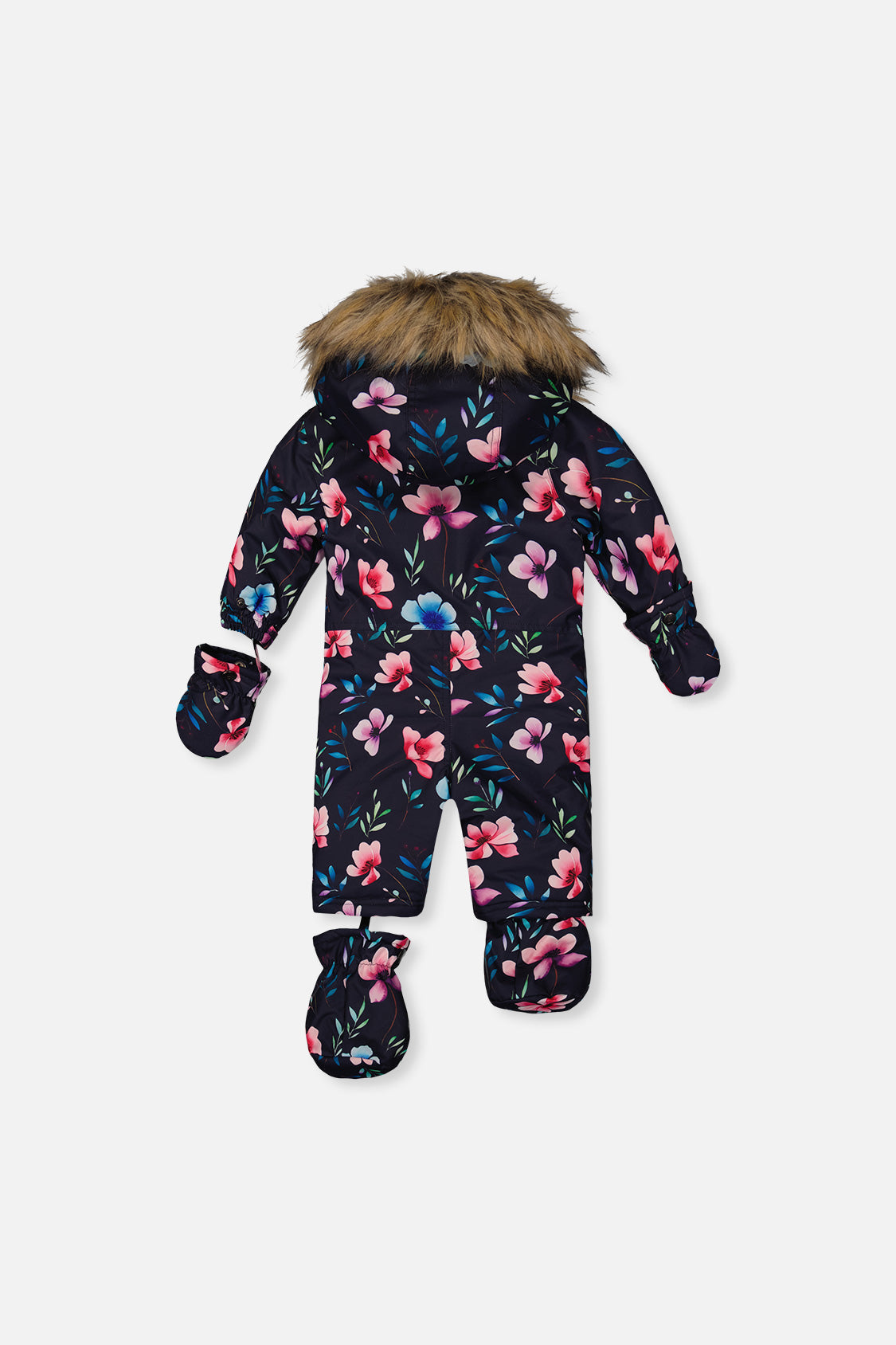Baby One Piece Snowsuit Adapted For Car Seats Blue Floral Print - J10PBG74_1J023