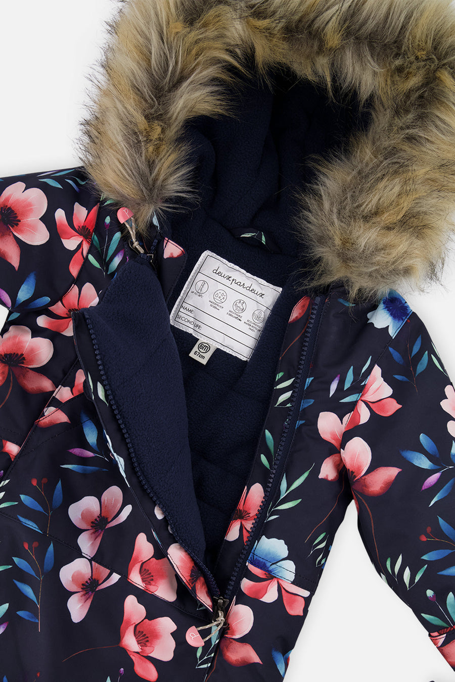 Baby One Piece Snowsuit Adapted For Car Seats Blue Floral Print - J10PBG74_1J023