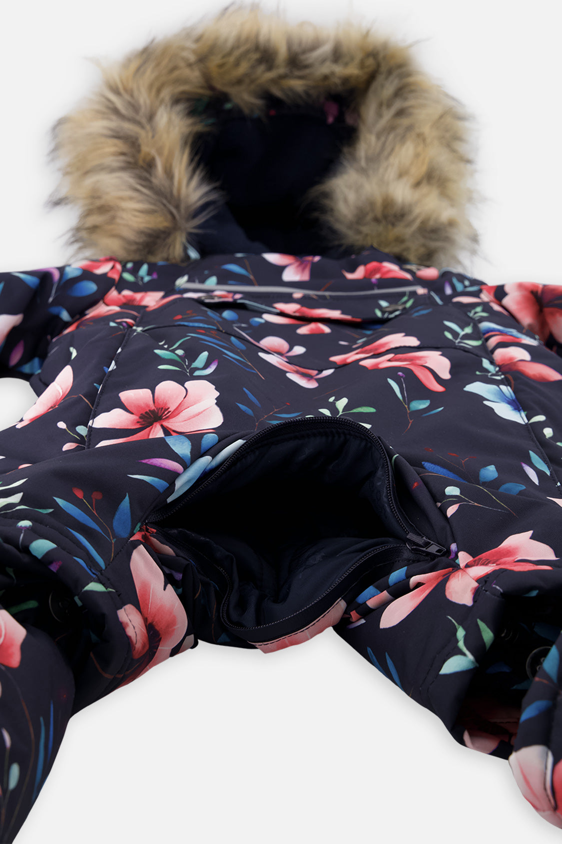 Baby One Piece Snowsuit Adapted For Car Seats Blue Floral Print - J10PBG74_1J023