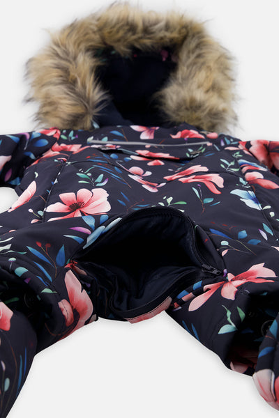 Baby One Piece Snowsuit Adapted For Car Seats Blue Floral Print - J10PBG74_1J023