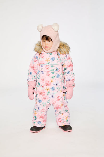 Baby One Piece Snowsuit Adapted For Car Seats Pink Floral Print - J10PBG74_1J037