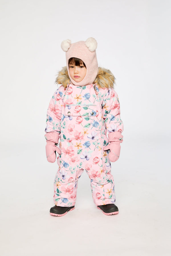 Baby One Piece Snowsuit Adapted For Car Seats Pink Floral Print - J10PBG74_1J037