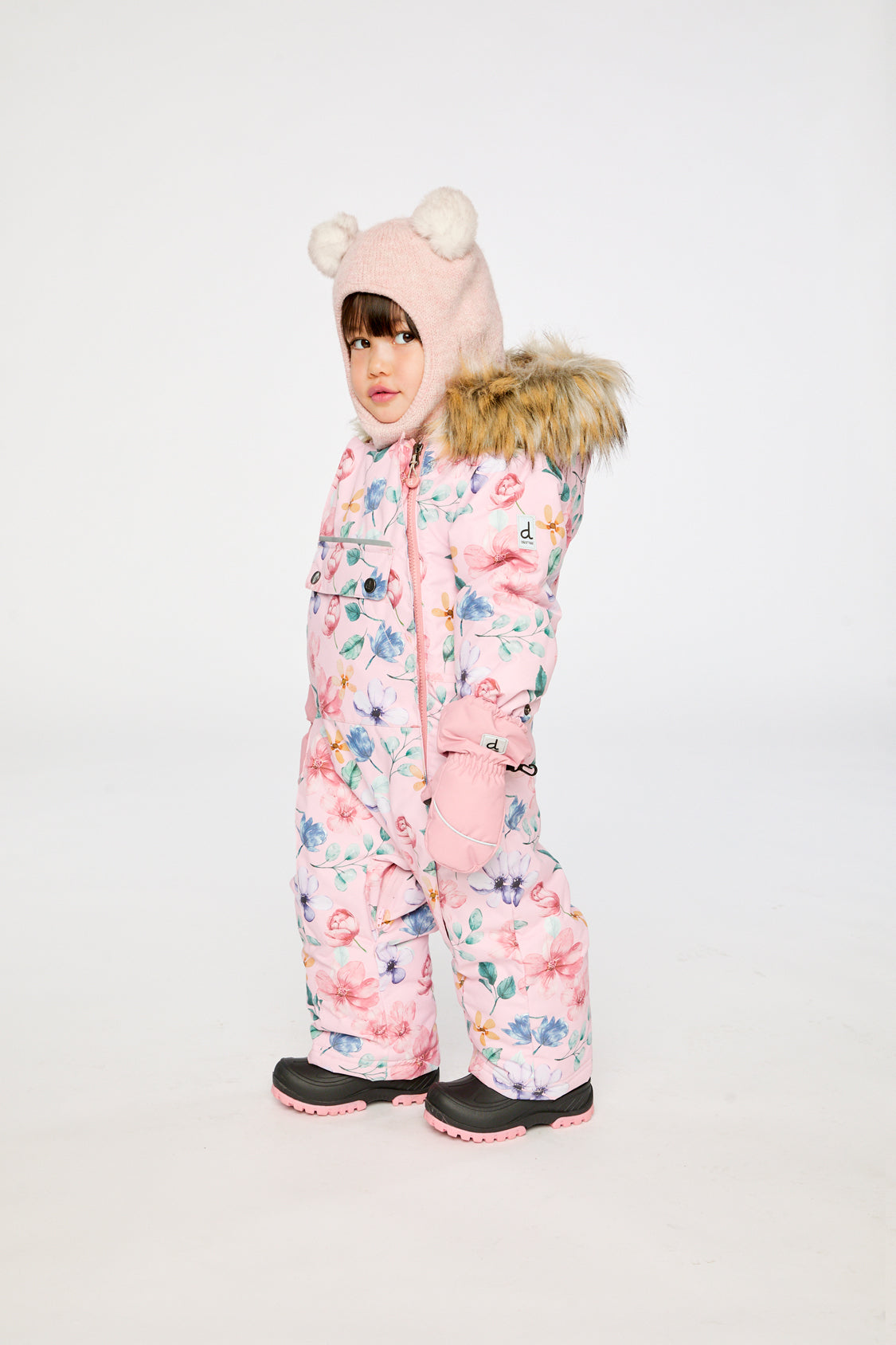 Baby One Piece Snowsuit Adapted For Car Seats Pink Floral Print - J10PBG74_1J037