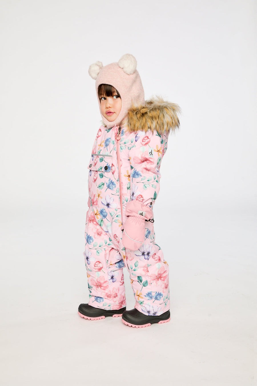 Baby One Piece Snowsuit Adapted For Car Seats Pink Floral Print - J10PBG74_1J037