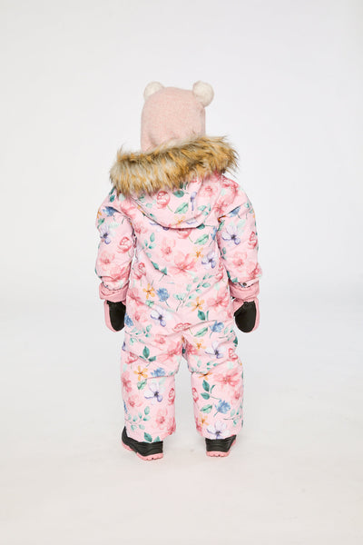 Baby One Piece Snowsuit Adapted For Car Seats Pink Floral Print - J10PBG74_1J037