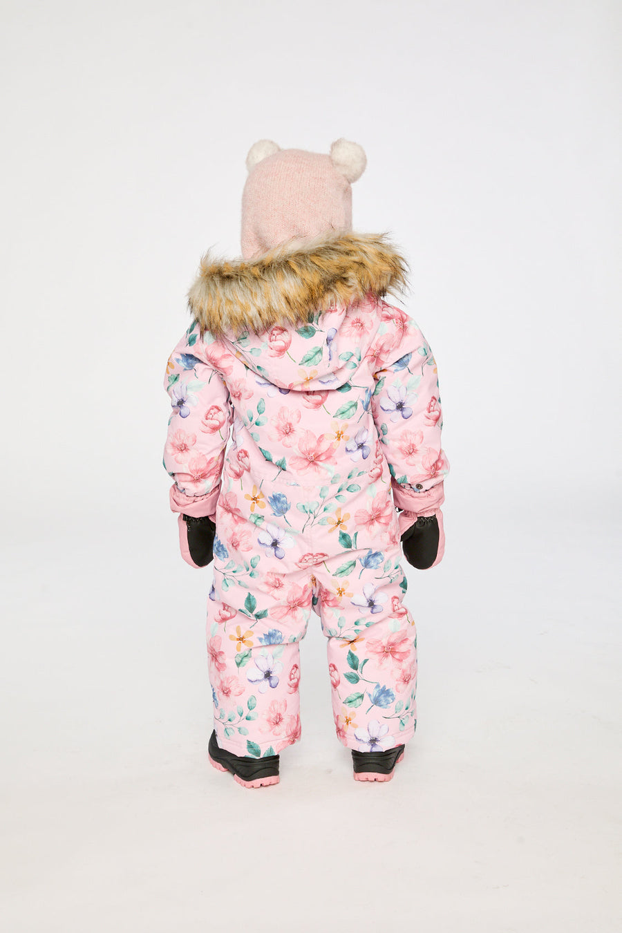 Baby One Piece Snowsuit Adapted For Car Seats Pink Floral Print - J10PBG74_1J037