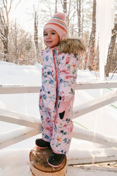 Baby One Piece Snowsuit Adapted For Car Seats Pink Floral Print - J10PBG74_1J037