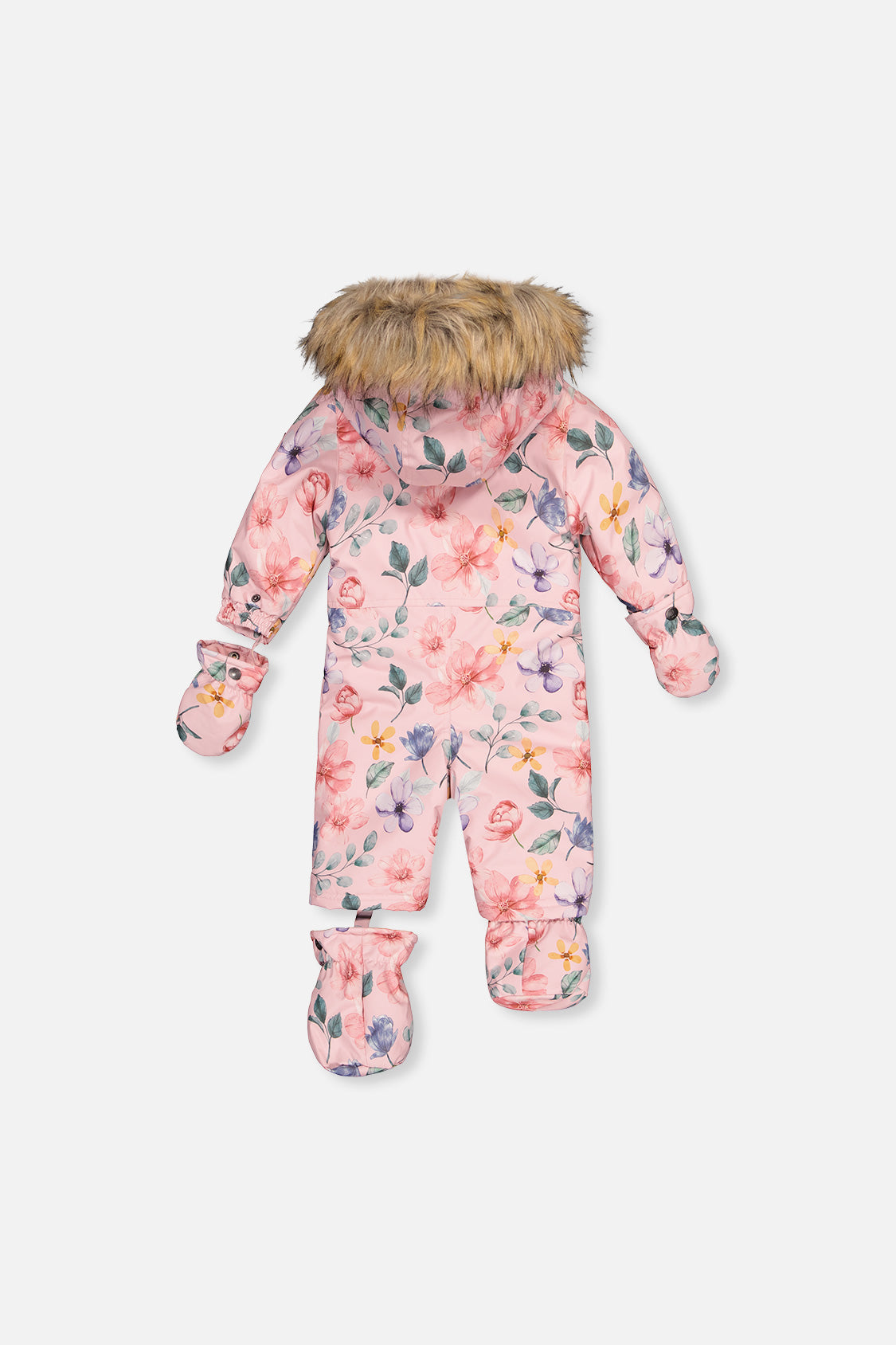 Baby One Piece Snowsuit Adapted For Car Seats Pink Floral Print - J10PBG74_1J037