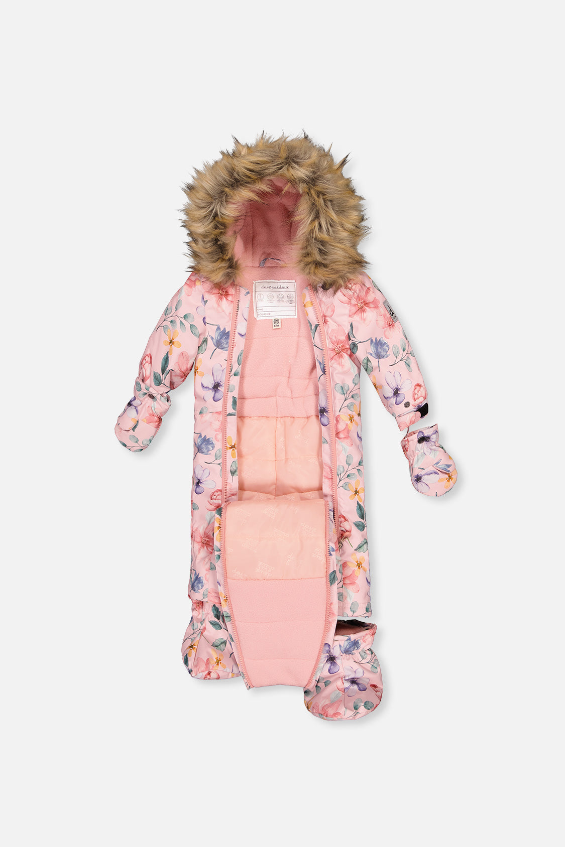 Baby One Piece Snowsuit Adapted For Car Seats Pink Floral Print - J10PBG74_1J037