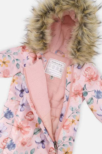 Baby One Piece Snowsuit Adapted For Car Seats Pink Floral Print - J10PBG74_1J037