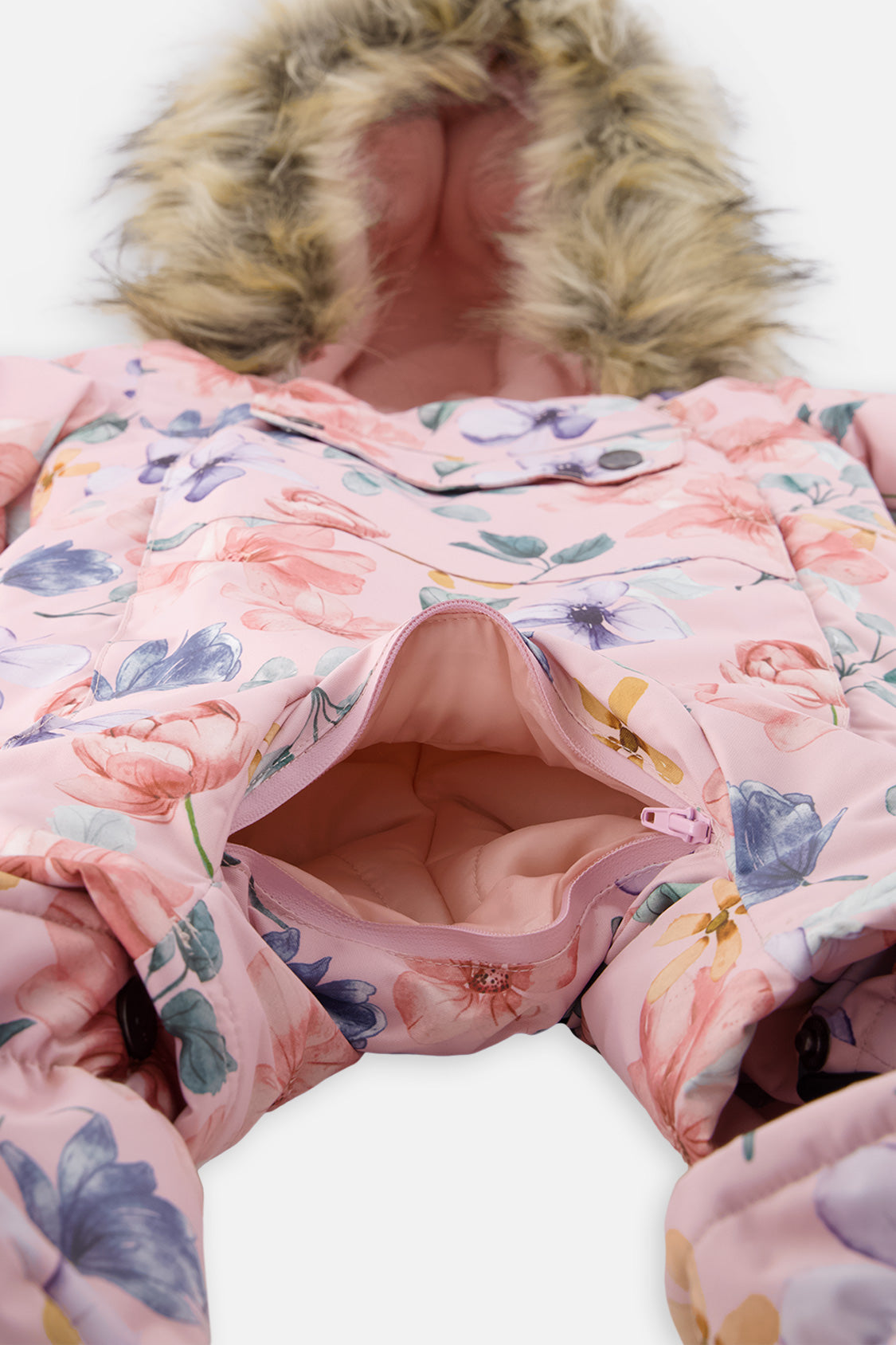 Baby One Piece Snowsuit Adapted For Car Seats Pink Floral Print - J10PBG74_1J037