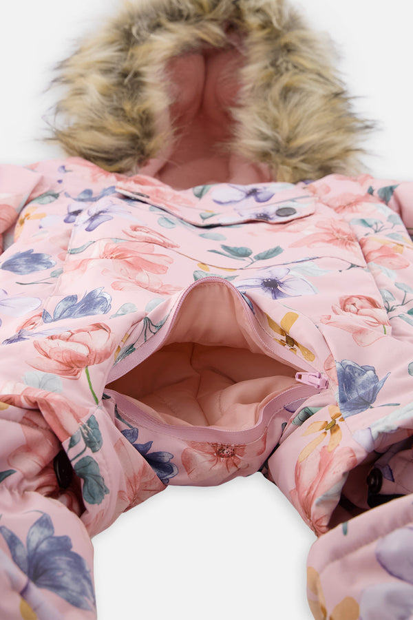 Baby One Piece Snowsuit Adapted For Car Seats Pink Floral Print - J10PBG74_1J037