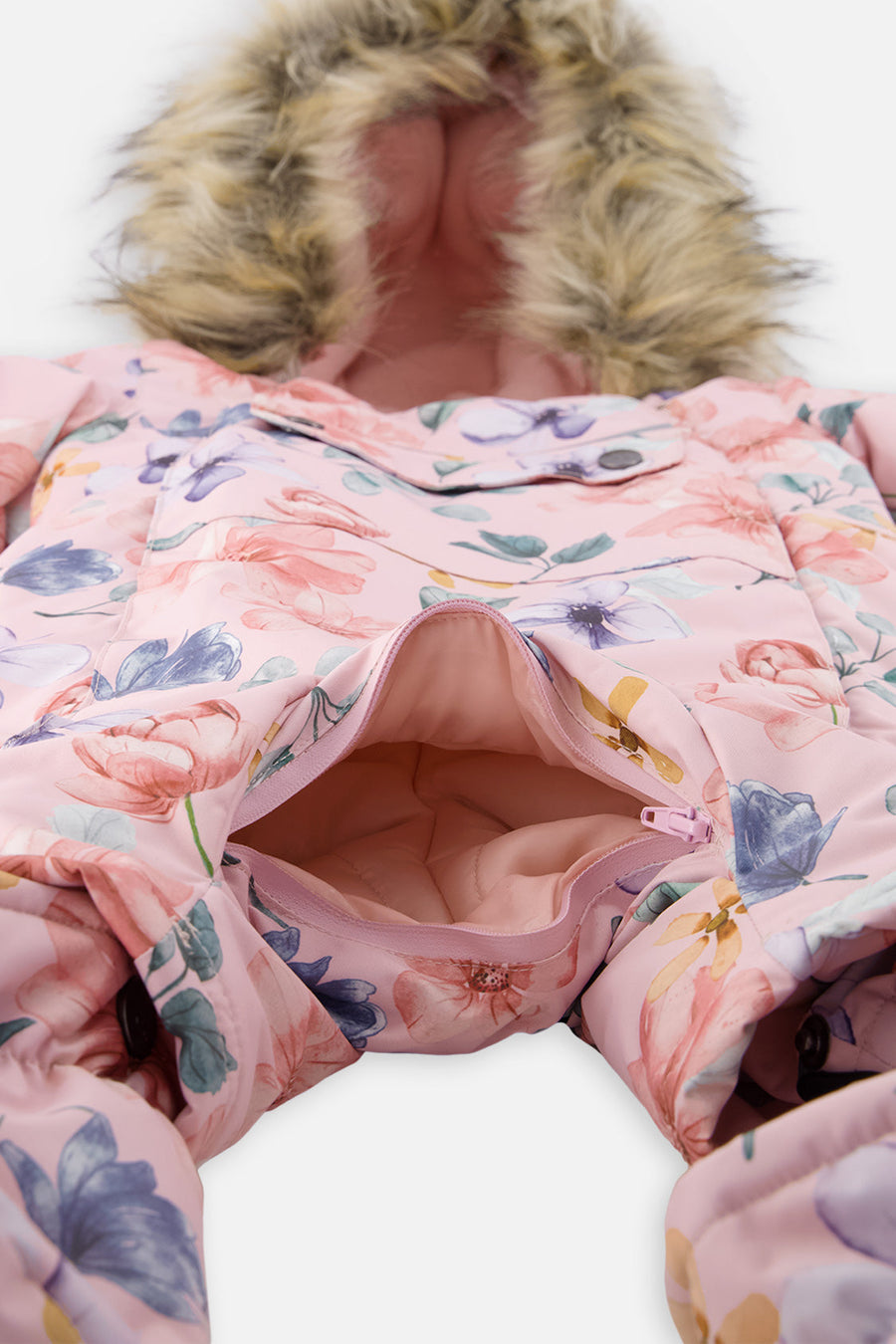 Baby One Piece Snowsuit Adapted For Car Seats Pink Floral Print - J10PBG74_1J037