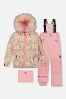 Habit de neige deux pièces PLAY rose imprimé mini fleurs avec pantalon rose