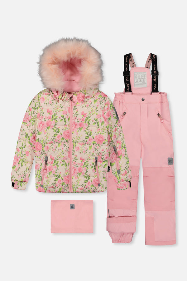 Habit de neige deux pièces PLAY rose imprimé mini fleurs avec pantalon rose