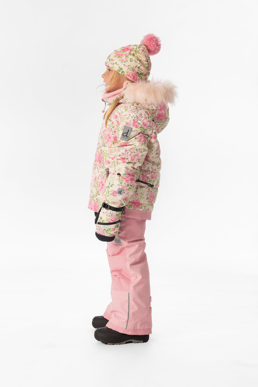 Two Piece Play Snowsuit Pink Minit Flower Print With Pink Pants