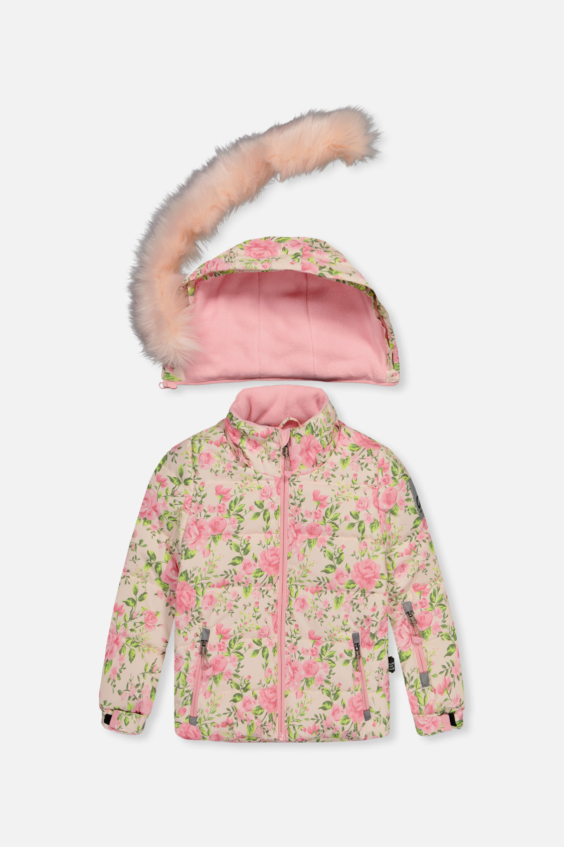 Habit de neige deux pièces PLAY rose imprimé mini fleurs avec pantalon rose